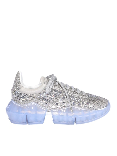 Jimmy Choo Diamond Embellished Sneakers In Silver Color