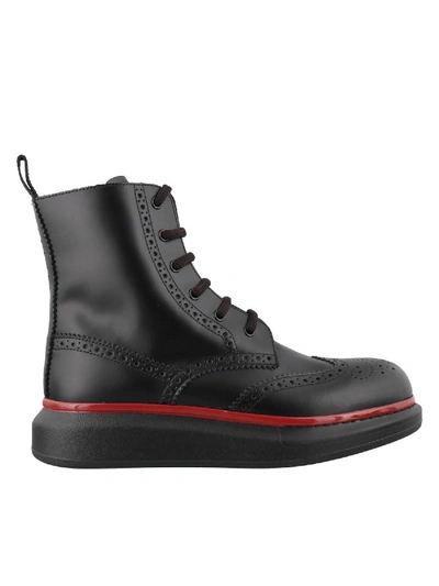 Alexander Mcqueen Hybrid Brogued Ankle Boots In Black