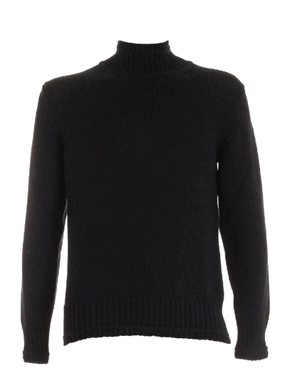 Dondup Turtleneck Sweater Made Of Black Wool With Beige Contrast Profile