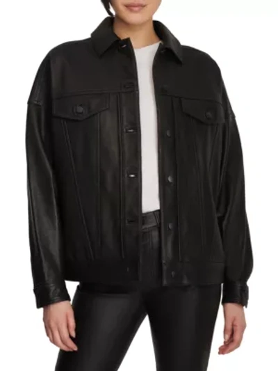 J Brand Drew Oversized Leather Jacket In Black