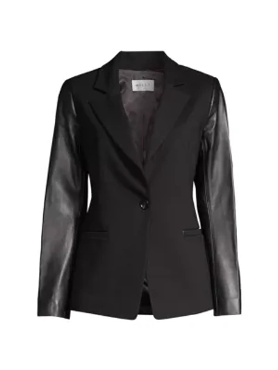 Milly Leather-sleeve Blazer In Black