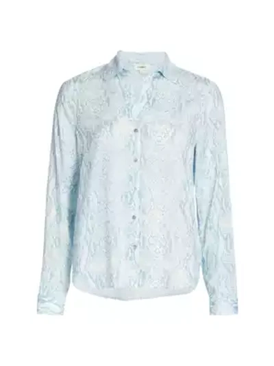 L Agence L'agence Ryan Snake Print Blouse In Cool Blue/ivory