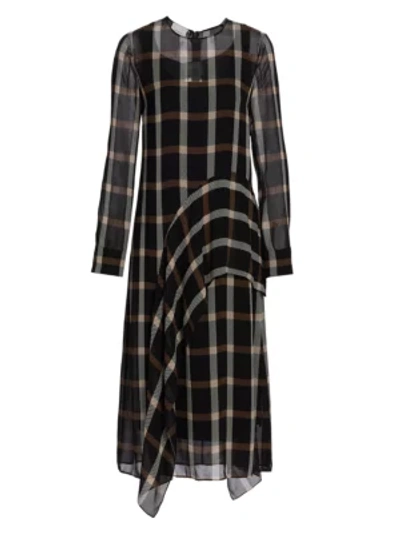 Akris Punto Windowpane Check Long Sleeve Midi Dress In Black Tata