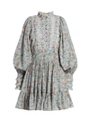 Bytimo Floral Lace Eyelet Puff-sleeve Mini A-line Dress In Blue Field