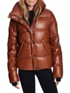 Sam Isabel Vegan Leather Puffer Down Jacket In Saddle