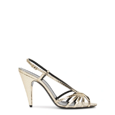 Saint Laurent 95mm Romy Ayer Leather Sandals In Gold