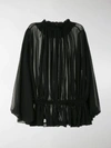 Comme Des Garçons Draped Semi-sheer Blouse In Black