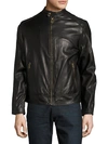 Cole Haan Standing Collar Smooth Lamb Leather Jacket In Cognac