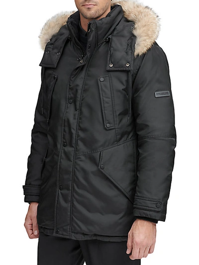 Andrew Marc Lafayette Regular-fit Coyote Fur-trim Parka In Charcoal