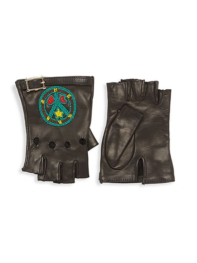 Valentino Garavani Embellished Leather Gloves In Nero