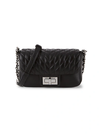 Karl Lagerfeld Agyness Quilted Leather Crossbody Bag In Black Silver