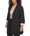 Calvin Klein Plus Size Collarless Open-front Topper Jacket In Black