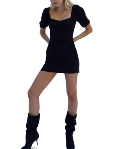 French Connection Berina Puff-sleeve Bodycon Dress In Black