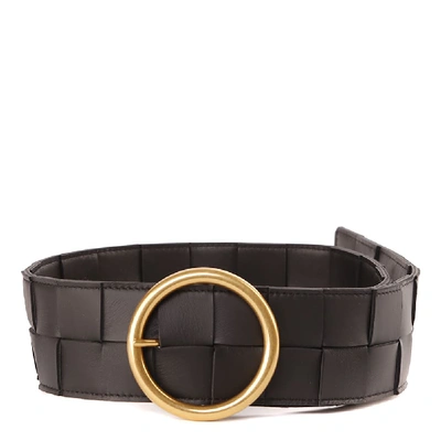 Bottega Veneta Black Braided Leather Belt In Black-gold