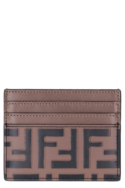 Fendi Leather Card Holder In Brown