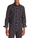 TALLIA MEN'S SLIM-FIT STRETCH BLACK MINI PAISLEY LONG SLEEVE SHIRT AND A FREE FACE MASK WITH PURCHASE