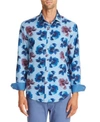 TALLIA MEN'S SLIM FLIT PEFORMANCE STRETCH BLUE/BROWN PEONY LONG SLEEVE SHIRT AND A FREE FACE MASK WITH PURC