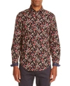 TALLIA MEN'S SLIM-FIT BLACK/BROWN FLORAL LONG SLEEVE SHIRT AND A FREE FACE MASK WITH PURCHASE