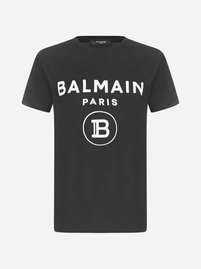 Balmain Logo Cotton T-shirt In Black - White