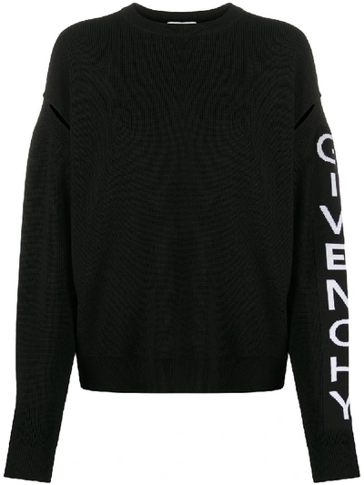 Givenchy Micro Ribbed Sweater With Logo In Nero