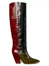 Tory Burch Women's Lila Two-tone Eel Leather Knee-high Boots In Olive/perfect Black/wine