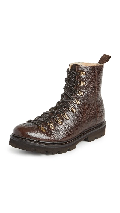 Grenson Brady Shearling-lined Full-grain Leather Hiking Boots In Brown