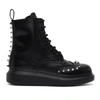 ALEXANDER MCQUEEN BLACK STUD LEATHER HYBRID BROGUE BOOTS