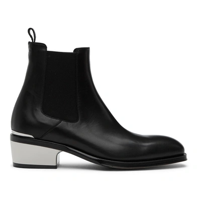 Alexander Mcqueen 黑色金属鞋跟切尔西靴 In Black/silver