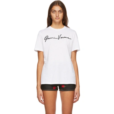 Versace Embroidered Cotton-jersey T-shirt In White