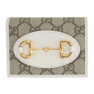 Gucci Beige And White  1955 Horsebit Card Holder In 9761 Brn/wh