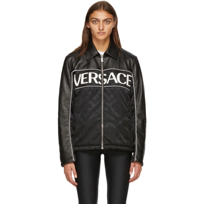 Versace 黑色徽标皮革夹克 In A1008 Black