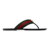 Gucci Logo-embellished Striped Webbing And Leather Flip Flops In Black