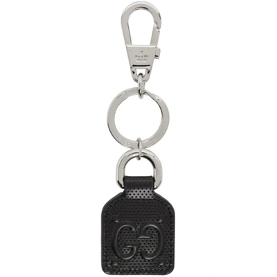 Gucci Gg-monogram Perforated-leather Key Ring In Schwarz