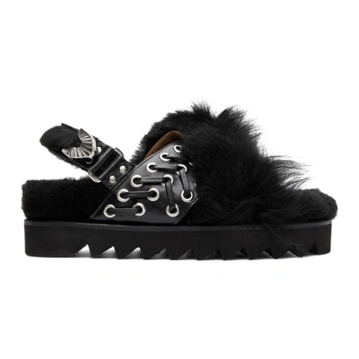 Toga Puffer Sliders With Fur In Black