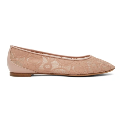 Chloé Lauren Logo-lace And Leather Ballerina Flats In Pink Tea