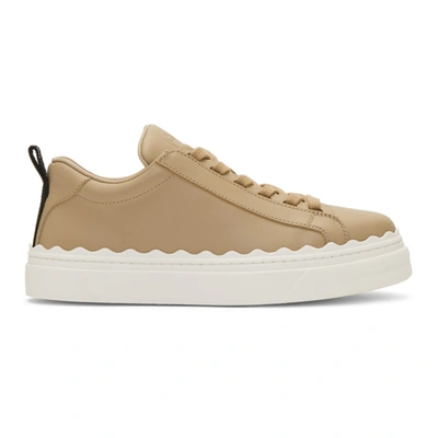 Chloé Lauren Scalloped Leather Sneakers In Beige