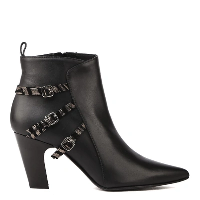 Marc Ellis Black Leather Ankle Boots With Zebra Effect Strap