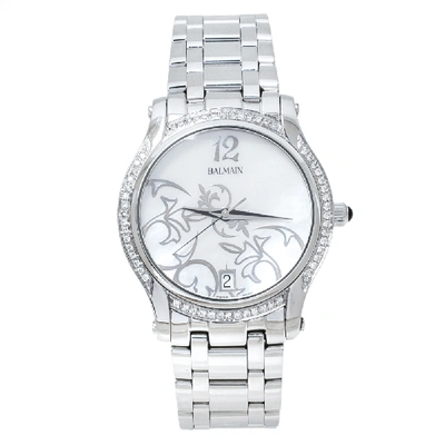 Pre-owned Balmain Mother Of Pearl Stainless Steel Diamond Fairy Arabesques 3751 Women's Wristwatch 34 Mm In Silver
