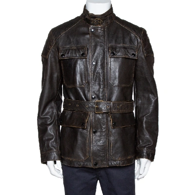 Pre-owned Burberry Brit Brown Leather Belted Jacket L