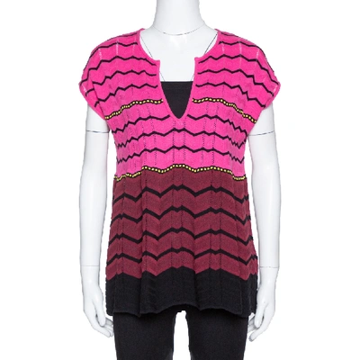 Pre-owned M Missoni Pink Zig Zag Knit Flared Top M