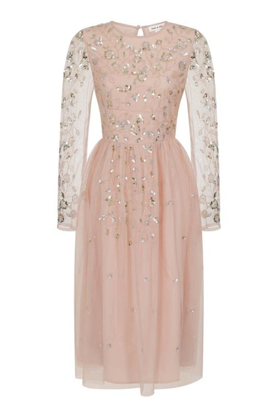 Frock And Frill Frock & Frill Embellished Long Sleeve Midi Dress In Blush-pink