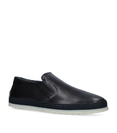 Tod's Raffia-midsole Leather Skate Shoes In Black