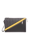 FENDI FF LOGO CLUTCH BAG IN BLACK AND GREY