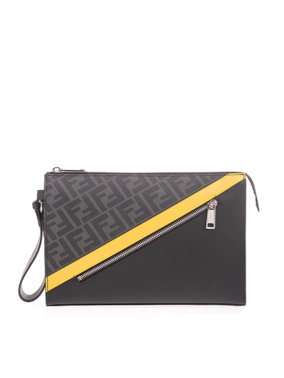 Fendi Ff Logo Clutch Bag In Black And Grey