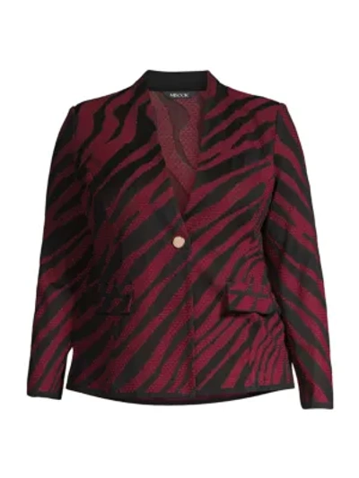 Misook, Plus Size Women's Tiger Stripe Knit Blazer In Rapture Red