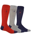 Polo Ralph Lauren Men's Socks, Soft Touch Ribbed Heel Toe 3 Pack In Tartan Red