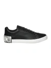 Moschino Logo Patch Leather Sneakers In Nero