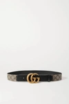 GUCCI Leather-trimmed printed coated-canvas belt