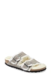 Birkenstock Arizona Soft Footbed Suede Leather Shearling Stone Coin Grey Narrow Fitting Sandals