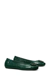 Tory Burch Minnie Travel Ballet Flat, Embossed Leather In Verde